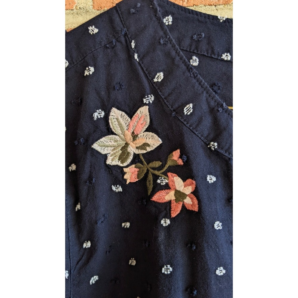 Floral Women Sz X Top Swiss Dot Embroidered Flowing Boho Coastal Lightweight - Picture 2 of 5